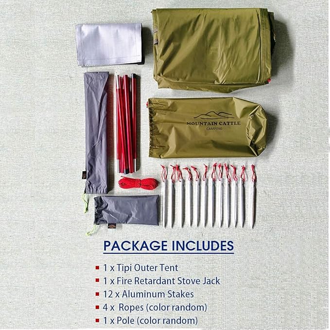 4 Persons 5lb Lightweight Tipi Hot Tents with Stove Jack, 7'3" Standing Room, Teepee Tent for Hunting Family Team Backpacking Camping Hiking