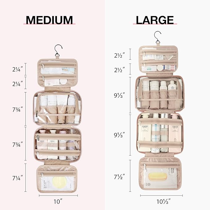 BAGSMART Toiletry Bag Hanging Travel Makeup Organizer with TSA Approved Transparent Cosmetic Bag Makeup Bag for Full Sized Toiletries, Medium-Pink