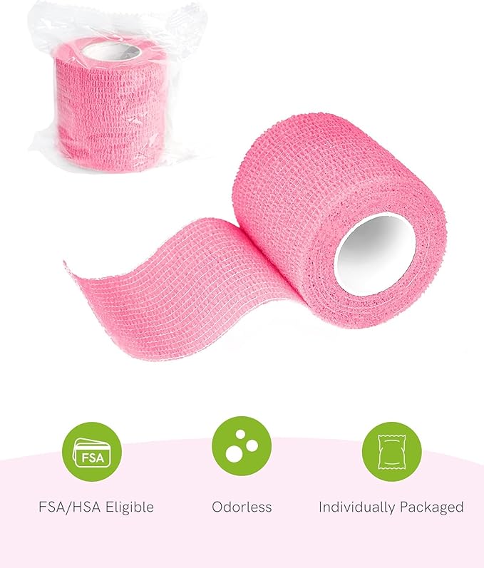 FriCARE Self Adhesive Bandage Wrap, Medical Tape in First Aid Kit, Cohesive Bandages for Wounds Sport Vet, FSA/HSA Eligible, 2 Inches X 5 Yards 6 Rolls, Fluorescent Pink