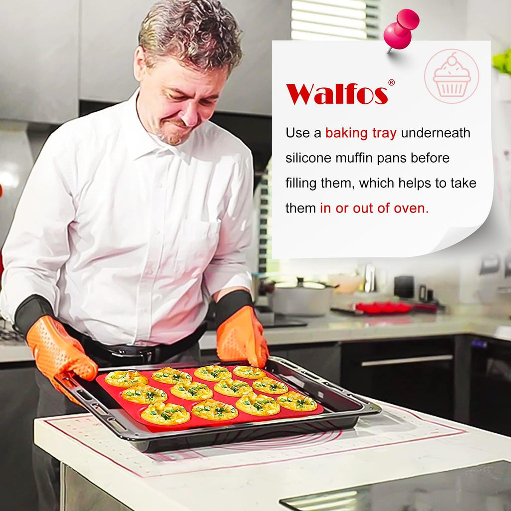 Walfos Muffin Pan Set - 12 Cups Regular Silicone Cupcake Pan, Non-stick and BPA Free, Great for Making Muffin Cakes, Tart, Fat Bombs - Dishwasher Safe, 2-Piece