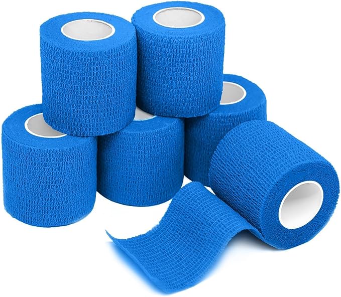 FriCARE Self Adhesive Bandage Wrap, Medical Tape in First Aid Kit, Cohesive Bandages for Wounds Sport Vet, FSA/HSA Eligible, 2 Inches X 5 Yards 6 Rolls, Blue