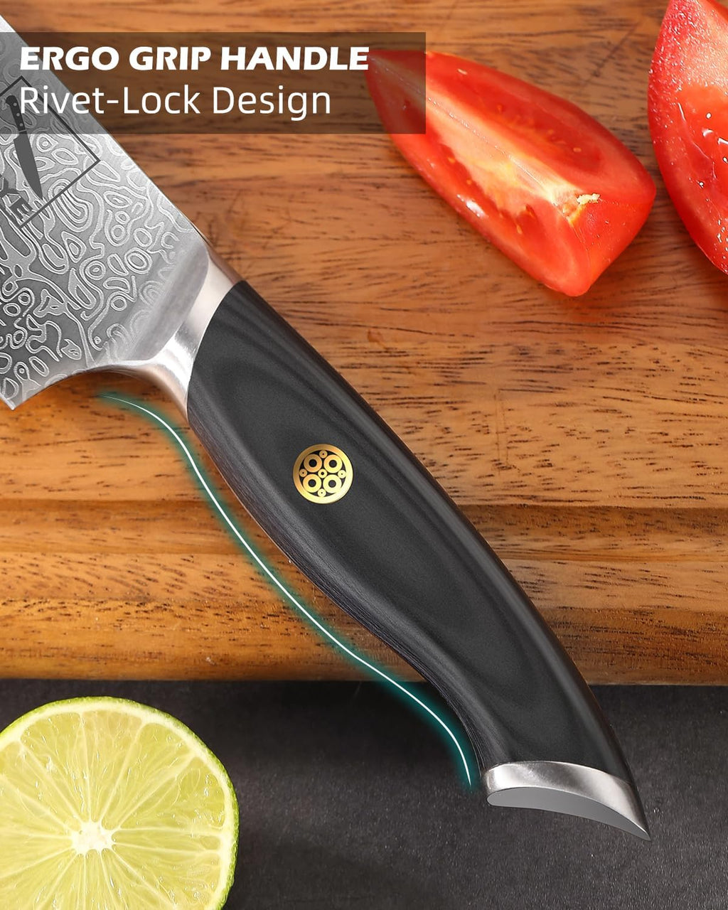 Professional 8" Kitchen Knife, Flex Core German Steel, Non Slip Blackwood Handle. Anti-Stick Blade, Dishwasher Safe, Heavy-Duty for Meat & Veggies