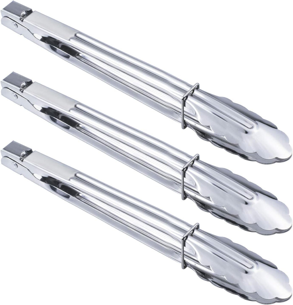 Stainless Steel Serving Tongs Grilling Tongs for Cooking Camping Barbecue (12-Inch 3 Pieces)