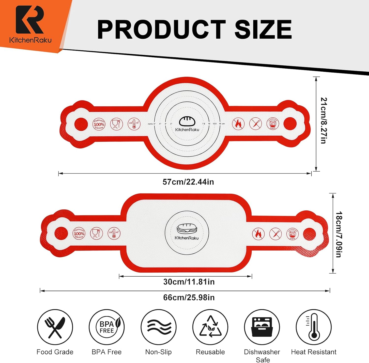 Cook's Aid 2 Pcs Silicone Bread Sling for Dutch Oven, Non-Stick Bread Baking Mat Set, Reusable Sourdough Bread Sling with Long Handles for Easier Transfer for Dough