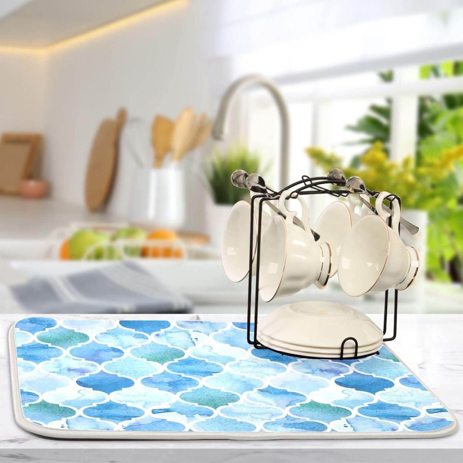 senya Super Absorbent Dish Drying Mat, Microfiber Fast-Drying Dish Mat, 24' x 18', Kitchen Dish Drying Pad, Watercolour Moroccan Background, 18x24in, (g295080316p523c558s1114)