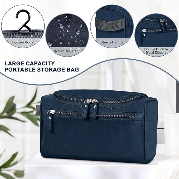 Hanging Toiletry Bag for Women and Men Traveling Makeup Large Capacity Cosmetics Portable Dopp Kit Storage Organizer Bag with Hanging Hook for Toiletries Brushes (Dark Blue)