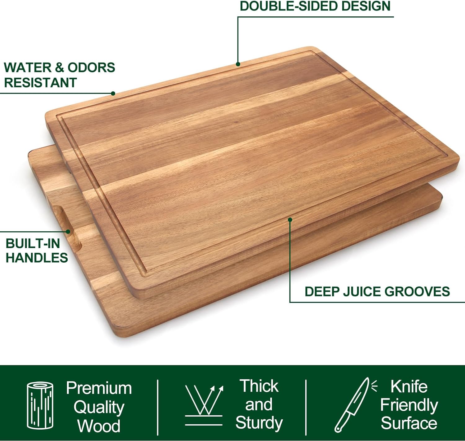 20" XL Extra Large Wooden Cutting Boards for Kitchen Charcuterie Boards Hardwood Solid Chopping Board Big Acacia Wood Cutting Board Meat Serving Cheese Board Thick Butcher Block Turkey Carving Board