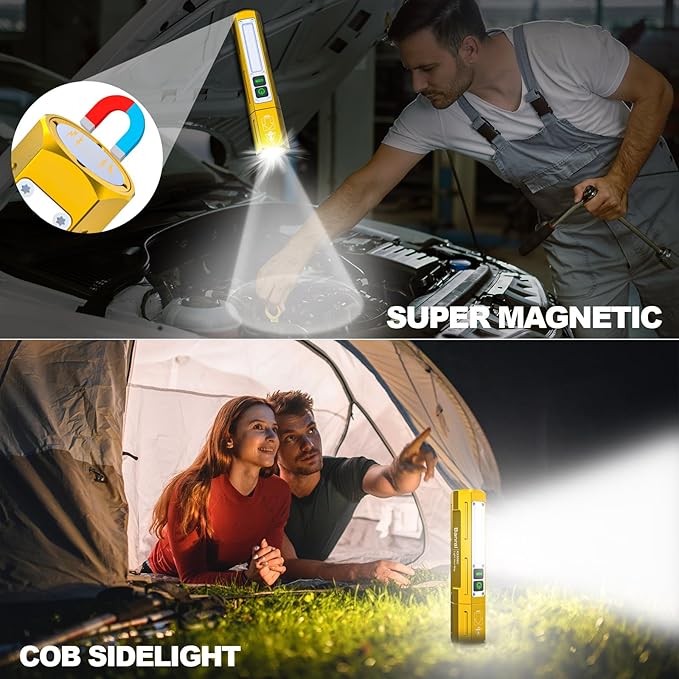 Rechargeable Flashlights High Lumens - 20,000LM Super Bright Small Pocket Magnetic Flashlight, 8 Modes LED Tactical Flash Light, Dual Button Powerful Flashlight for Camping (2, Yellow Gold)