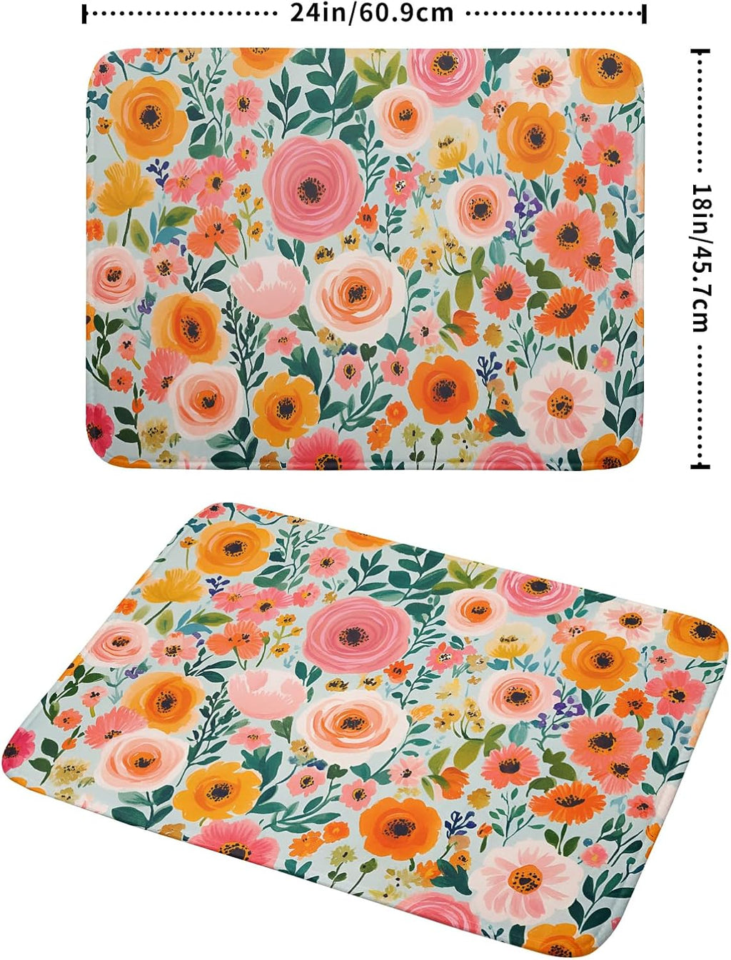 Watercolor Flower Dish Drying Mat - Pink Floral Drying Mat for Kitchen Counter 18 X 24 In