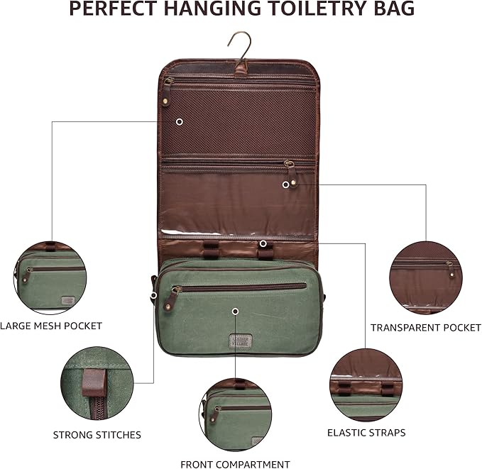 LEATHER VILLAGE Hanging Toiletry Bag for Men & Women, Handcrafted Vintage Cosmetic & Shaving Organizer Travel Dopp Kit- Cherry
