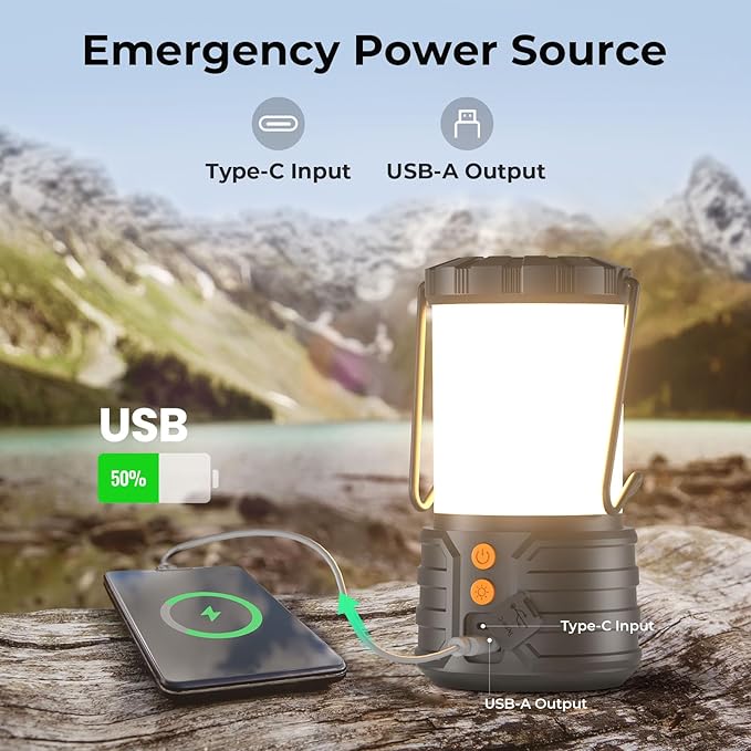 2 Pack Camping Lantern,Led Camping Lanterns,5000mAh Rechargeable Battery Emergency Lights for Power Outages,3 Colors,IPX4 Waterproof Portable Flashlight Camping Tent Light for Home or Hurricane Hiking