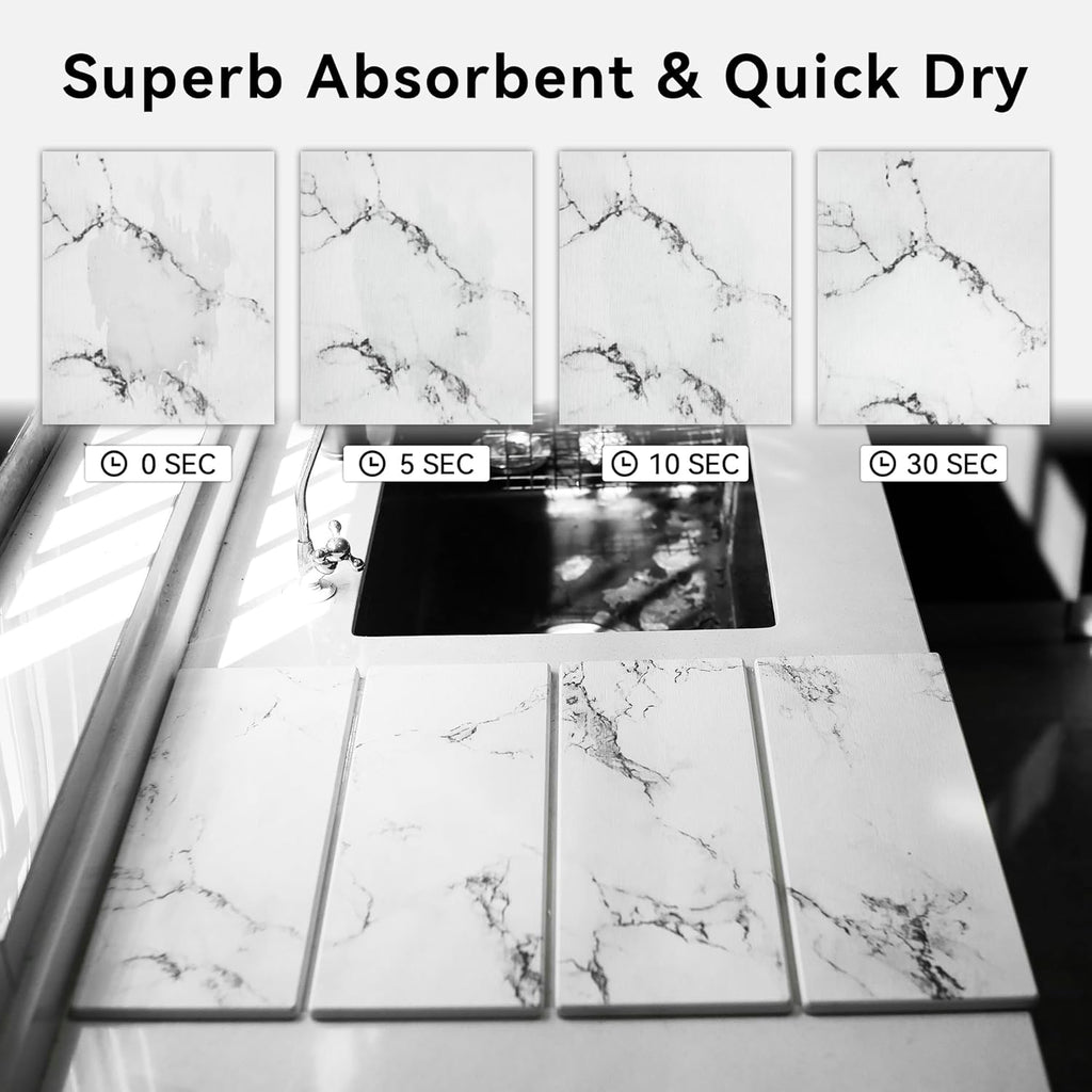 Stone Dish Drying Mat for Kitchen Counter, 24" x 16" Diatomaceous Earth Drying Mat, Foldable Stone Drying Mat, Super Absorbent Fast Dry Stone Mat, Drying Board Diatomaceous for Kitchen, Marble White