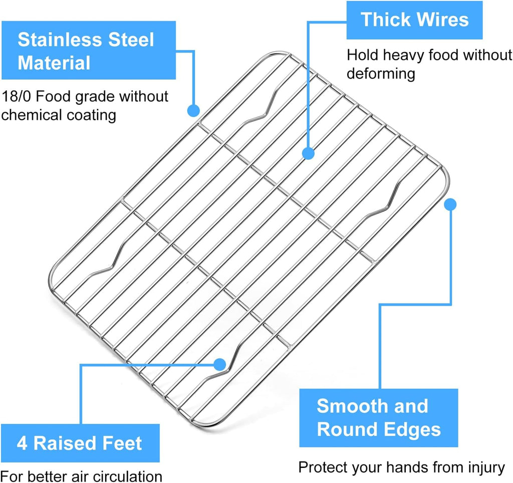 P&P CHEF Baking Cooling Rack Set for Cooking Roasting, 4-Piece Stainless Steel Wire Racks for Oven Use, Healthy & Dishwasher Safe, Rectangle, 8.6 Inch