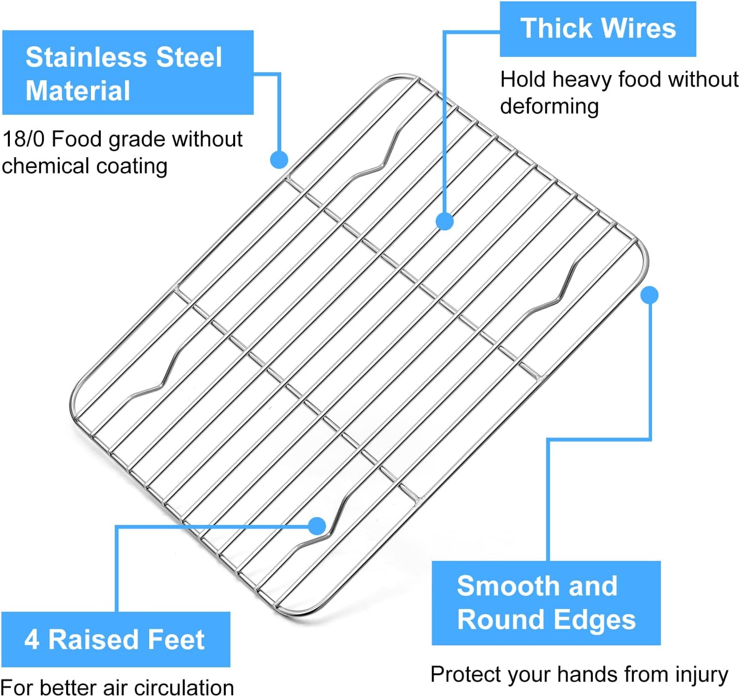 P&P CHEF Baking Cooling Rack Set for Cooking Roasting, 4-Piece Stainless Steel Wire Racks for Oven Use, Healthy & Dishwasher Safe, Rectangle, 9.7 Inch