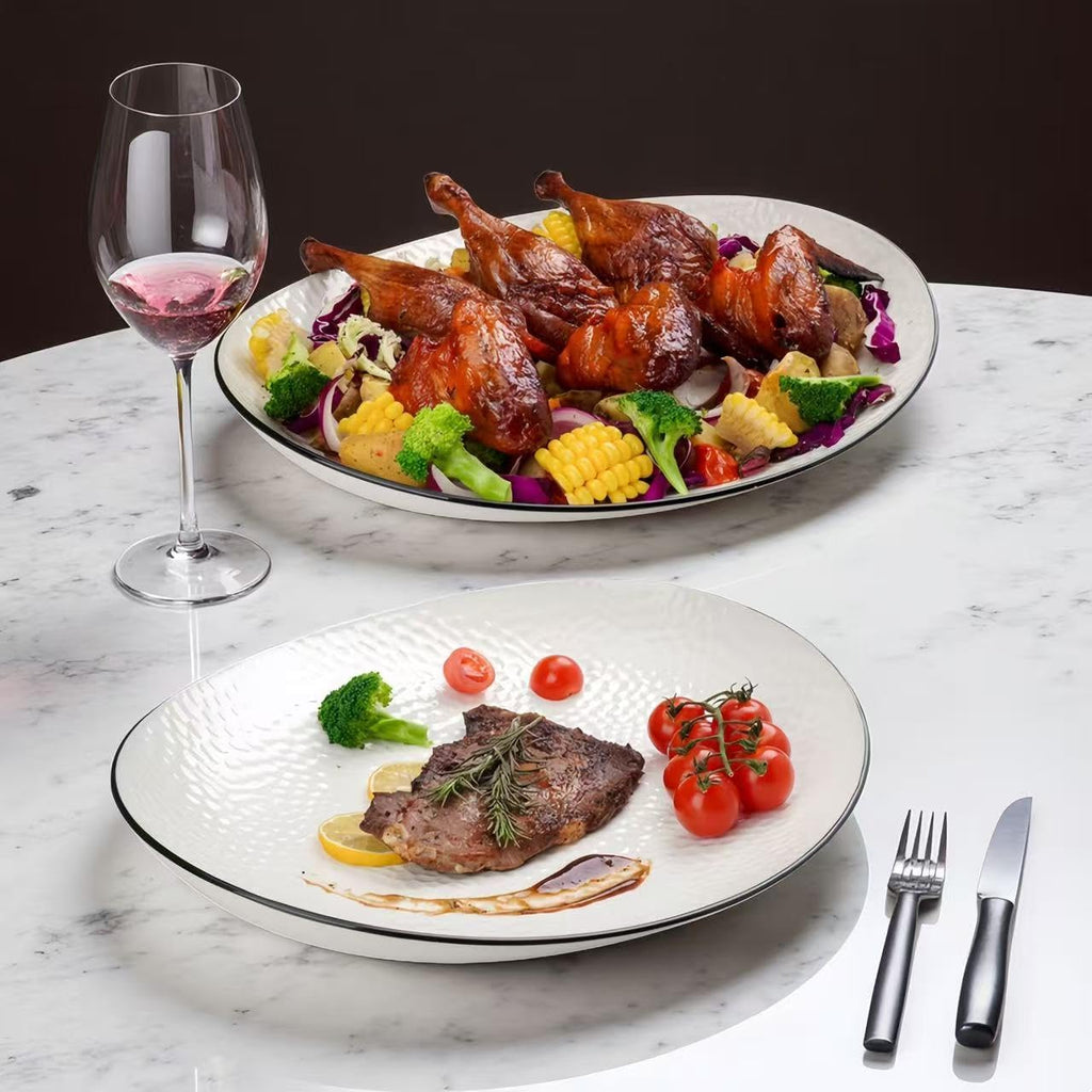 15" Large Serving Platter - Oval Large Serving Tray, Ceramic Serving Dish, White Platters for Serving Food, Appetizers, Entertaining, Party, Set of 2