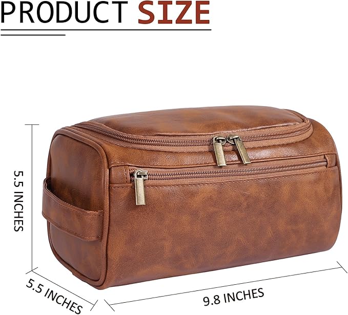 Toiletry Bag for Men, Hanging Travel Shaving Dopp Kit for Men and Women, Water-resistant Toiletries Organizer Bags, PU Leather Cosmetic Bags for Makeup Accessories (Light Brown)