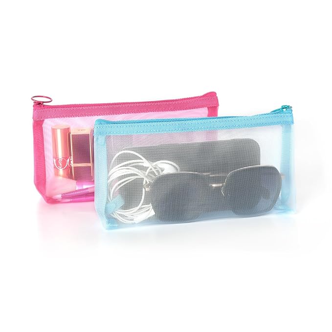 Patu Zipper Mesh Bags, Widened Long Case, 5 Pieces, Beauty Makeup Cosmetic Accessories Organizer, Travel Toiletry Kit Set Storage Pouch, Assorted Colors