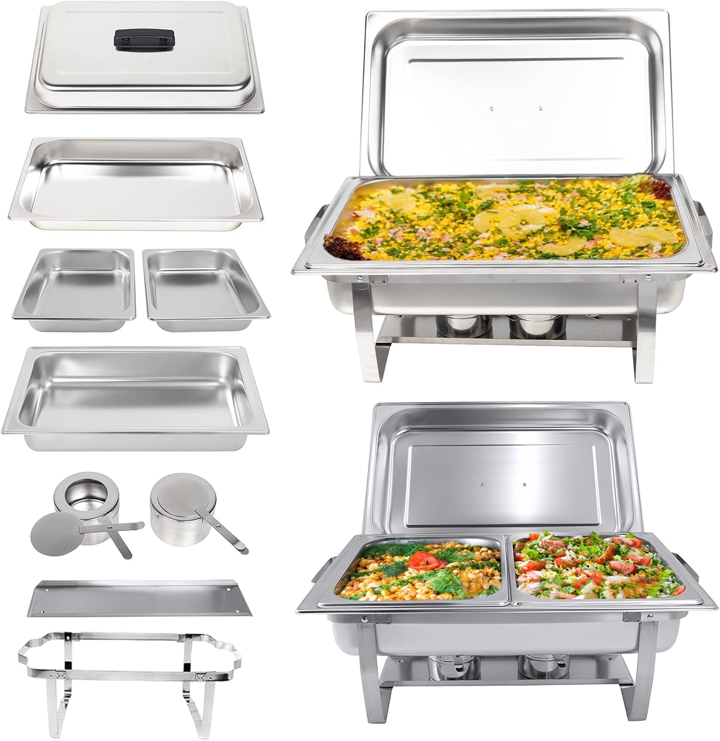 Valgus 2-Pack 8QT Stainless Steel Chafing Dish Buffet Chafer Set with Foldable Frame Water Trays, 2 Full Size, 4 Half Food Pans for Wedding, Parties, Banquet, Catering Events