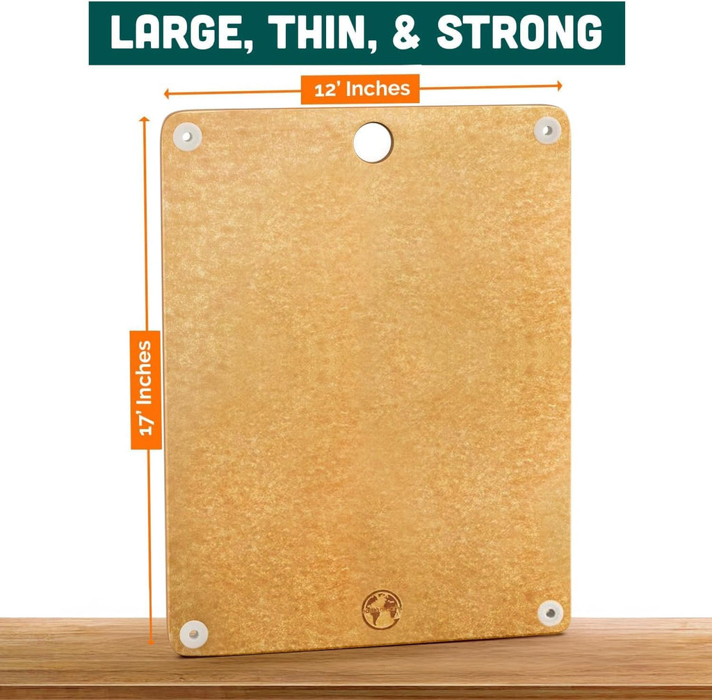 Earth’s Dreams Wood Cutting Board 17x12 Extra Large - Charcuterie Board, Non-Plastic, Non-Toxic, Heavy-Duty, Dishwasher Safe (Tan/Blacks)