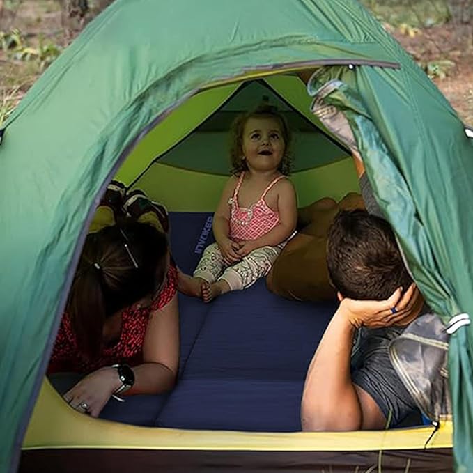 INVOKER 3.15" Camping Sleeping pad, Ultra-Thick Elasticity Foam Fast Self-Inflating 4-Season Insulated Durable Camping Mat Air Mattress with Pillow, for Tent, Car, Camping, Traveling, Blue