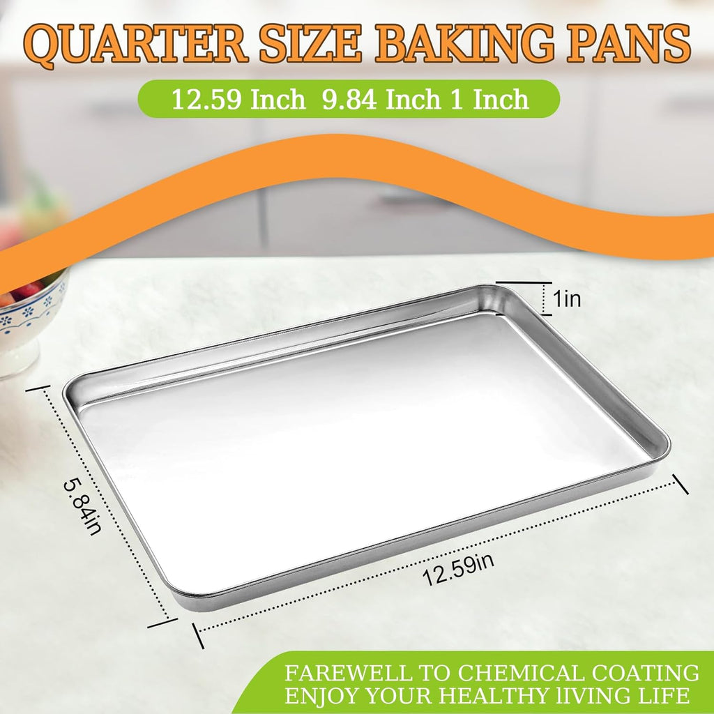 CEKEE Stainless Steel Cookie Sheets for Baking, 2PCS Stainless Steel Baking Sheet, Size 12 x 10 x 0.98 Inch，Heavy Duty & Easy Clean Baking Pans Tray Set