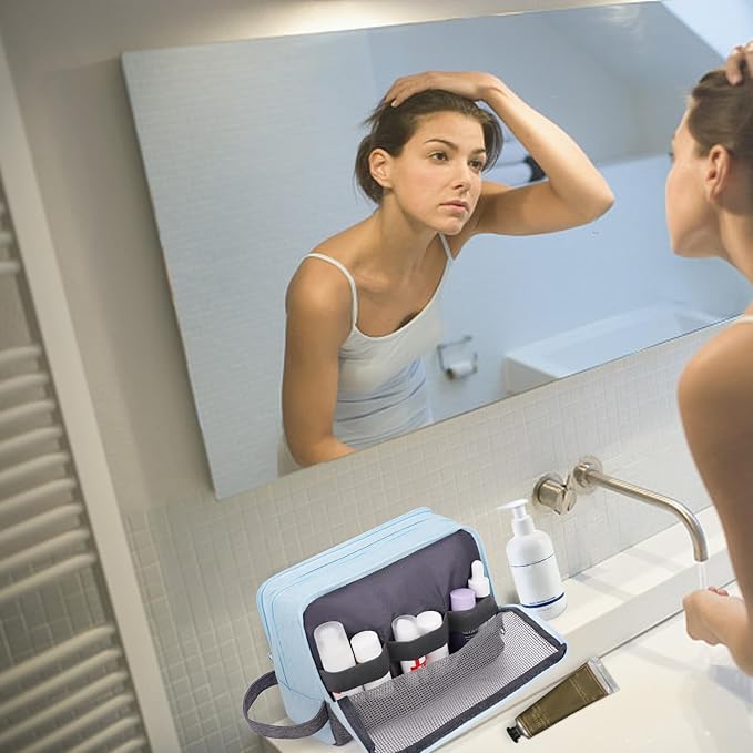 Toiletry Bag for Men Hanging Dopp Kit Water Resistant Shaving Bag Small Toiletry Bag for Traveling (mint green on gray)