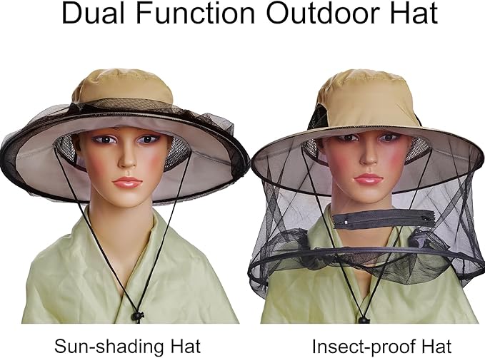 Sucrain 2 Pack Mosquito Head Net Hat Sun Hat Garden Bug Hat with Hidden Net Mesh for Outdoor Gardening Beekeeping