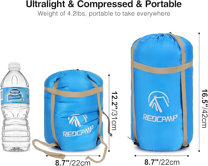 REDCAMP Ultra Lightweight Sleeping Bag for Backpacking, Comfort for Adults Warm Weather, with Compression Sack