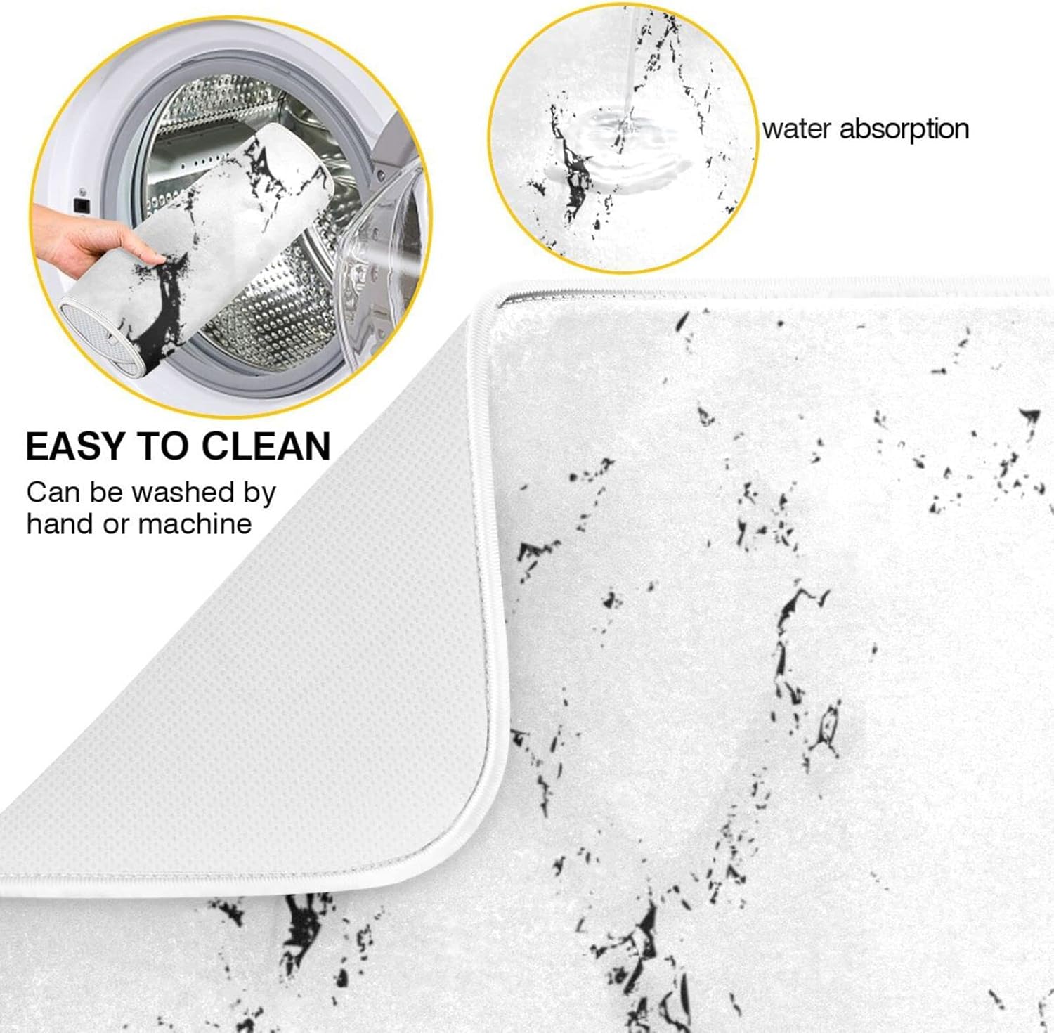 Super Absorbent Dish Drying Mat, Microfiber Fast-Drying Dish Mat, 24" x 18", Kitchen Dish Drying Pad, White Marble