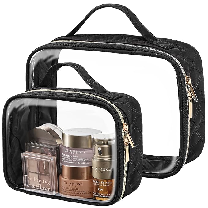 PACKISM Clear Makeup Bag - TSA Approved Toiletry Bag with Handle Large Opening, Clear Toiletry Bags for Traveling Travel Essentials, Travel Bags for Toiletries, Black
