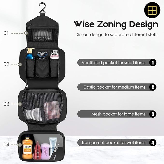 dopobo Travel Toiletry Bag for Women, Dopp Kit for Men, Waterproof Makeup Bag Shaving Bag with Hanging Hook, Portable Toiletry Organizer for Traveling and Camping