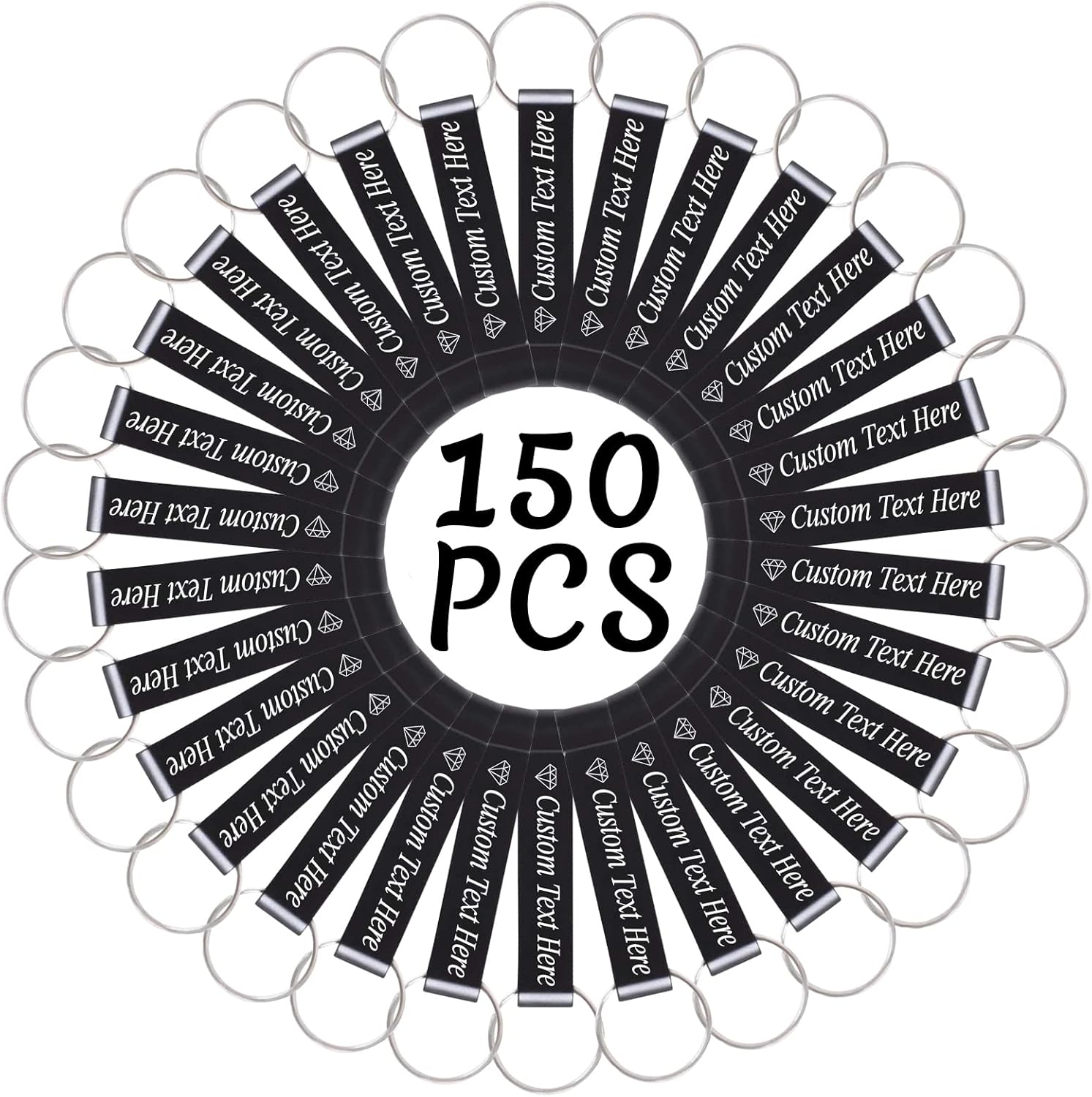 150PCS Personalized Bottle Opener Keychain Bulk Custom Beer Bottle Opener with Logo Text Engraved Wedding Bottle Opener Favors Customized Gifts for Guests Baby Shower Birthday Party-Black