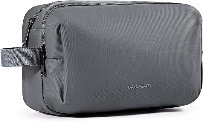 BAGSMART Toiletry Bag for Men, Travel Toiletry Organizer Dopp Kit Water-resistant Shaving Bag for Toiletries Accessories, Door Room Essentials,Grey-basic