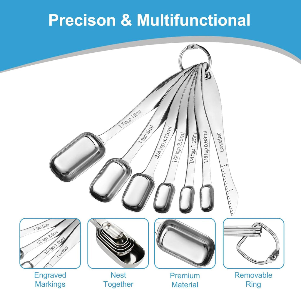 22 Piece Measuring Cups and Spoons Set, Stainless Steel Measuring Spoons Set and Stackable Measuring Cup with Lid for Liquid and Dry Ingredients, Cooking Baking Gadgets