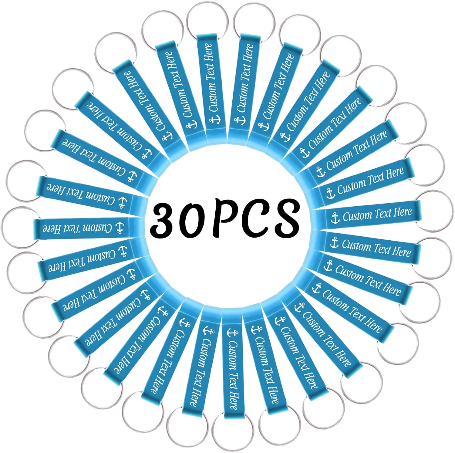 30PCS Personalized Bottle Opener Keychain Bulk Custom Beer Bottle Opener with Logo Text Engraved Wedding Bottle Opener Favors Customized Gifts for Guests Baby Shower Birthday Party-Sky Blue