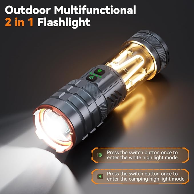 G580 Camping Flashlights,9000Lux 5000mAh Super Bright High Lumens Rechargeable Flashlight with 11 Modes,Waterproof,Adjustable LED Multi-Flashlight for Car,Outdoor,Camping,Walking,Tactical