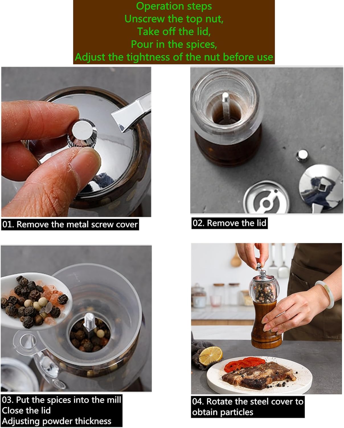 Pepper Mill Set, Manual Pepper Mills, Classical Hand Shake Wooden Pepper Grinder Set or Salt Grinder, Salt Mills Ceramic Blades Metal Handle, Enjoy Fresh Ground spices (Antique 1pcs-5in)