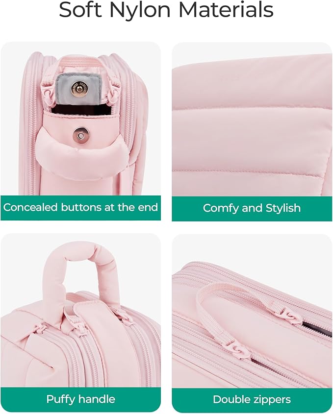 BAGSMART Travel Toiletry Bag for Women, Puffy Cosmetic Makeup Bag Organizer, Large Wide-open Travel Organizer for Toiletries, Dopp Kit Water-resistant Makeup Case for Accessories-Camel