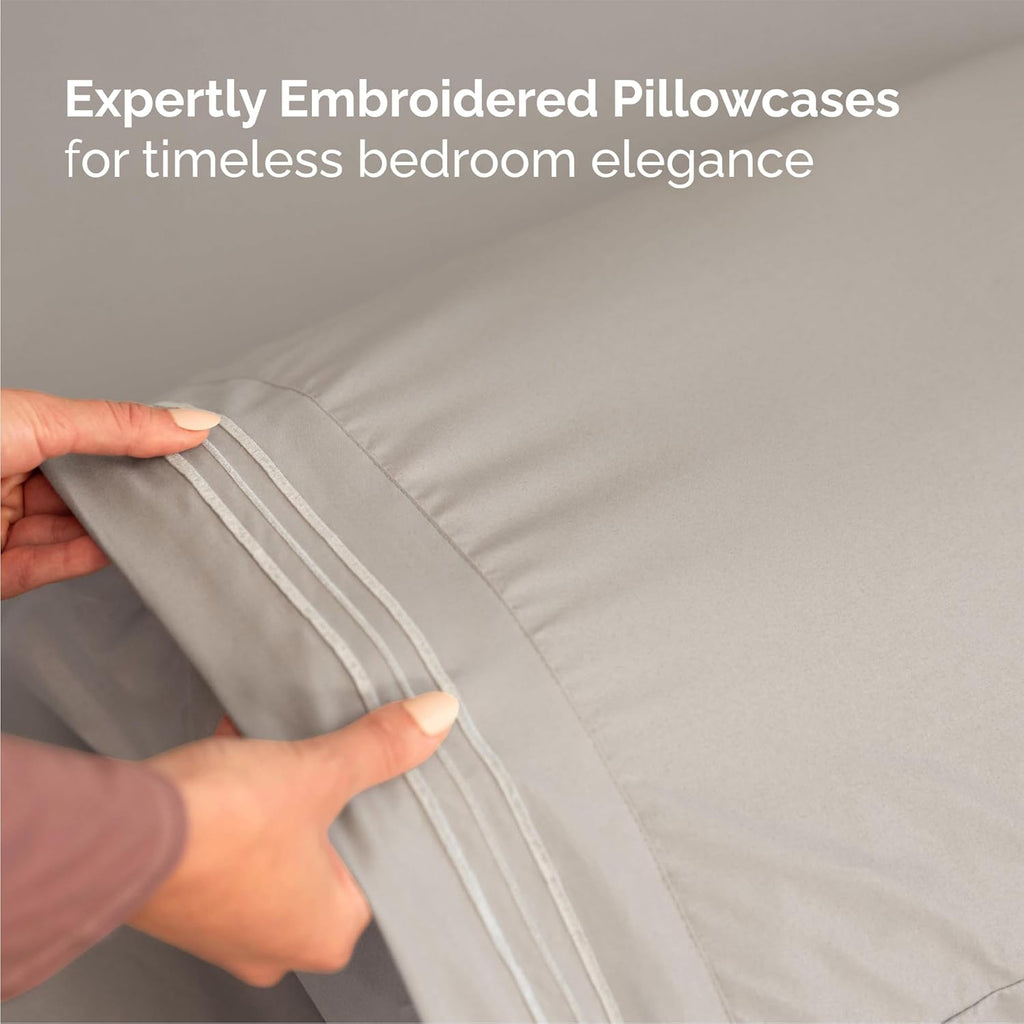 Queen Size 4 Piece Sheet Set - Comfy Breathable & Cooling Bed Sheets Set - Hotel Luxury Bedding for Women, Men, Kids, Teens, Boys & Girls - Deep Pockets, Soft and Wrinkle Free - Oeko-Tex - Light Grey