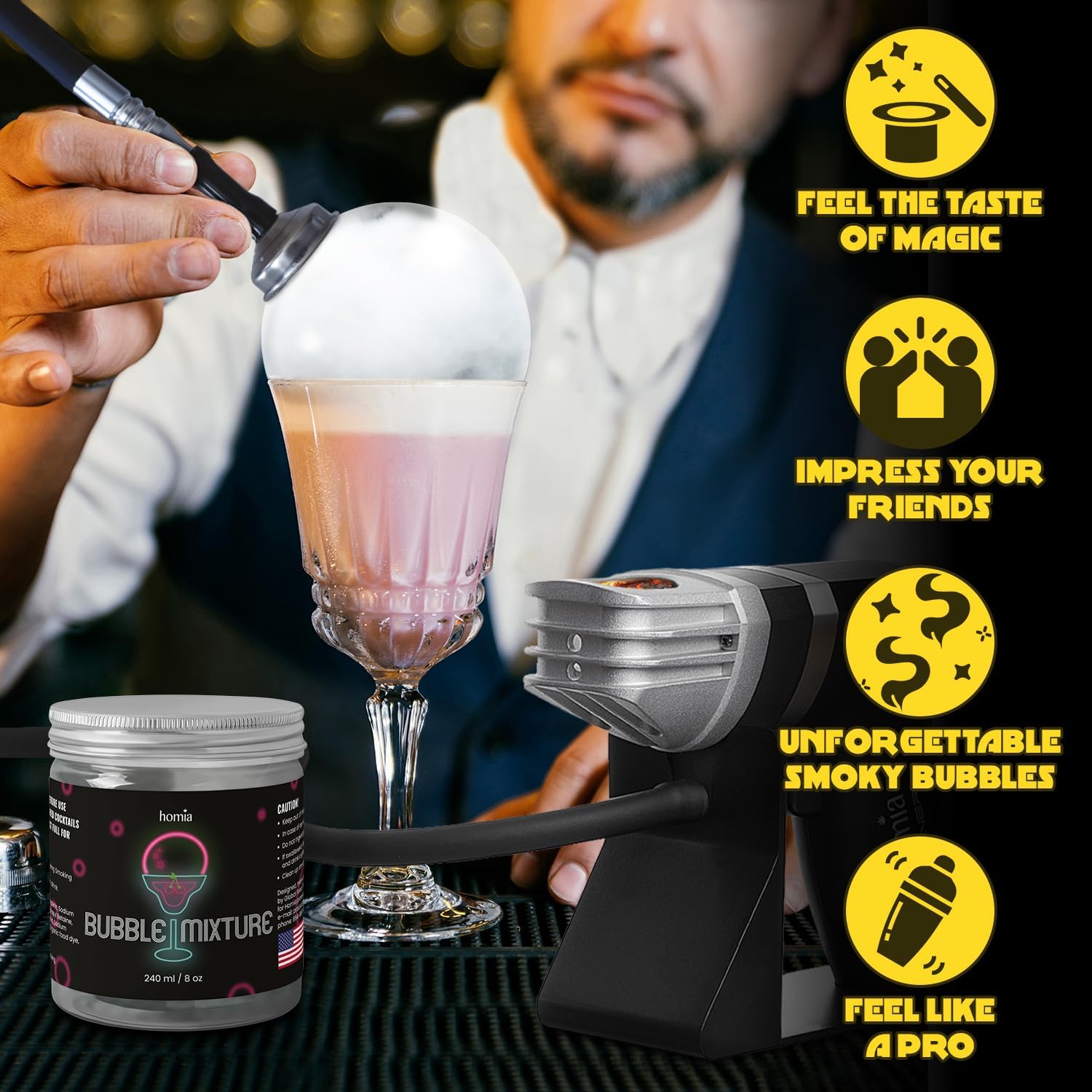 Cocktail Smoker Bubble Mixture for Smoke Infuser - 8oz, Smoker Machine and Wood Smoke Infuser Accessory - Cold Smoke for Drinks - made in USA