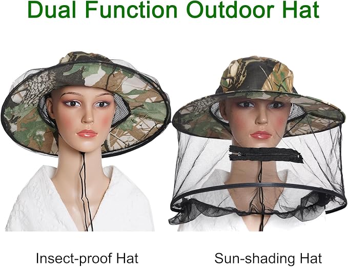 Sucrain 2 Pack Mosquito Head Net Hat Sun Hat Garden Bug Hat with Hidden Net Mesh for Outdoor Gardening Beekeeping