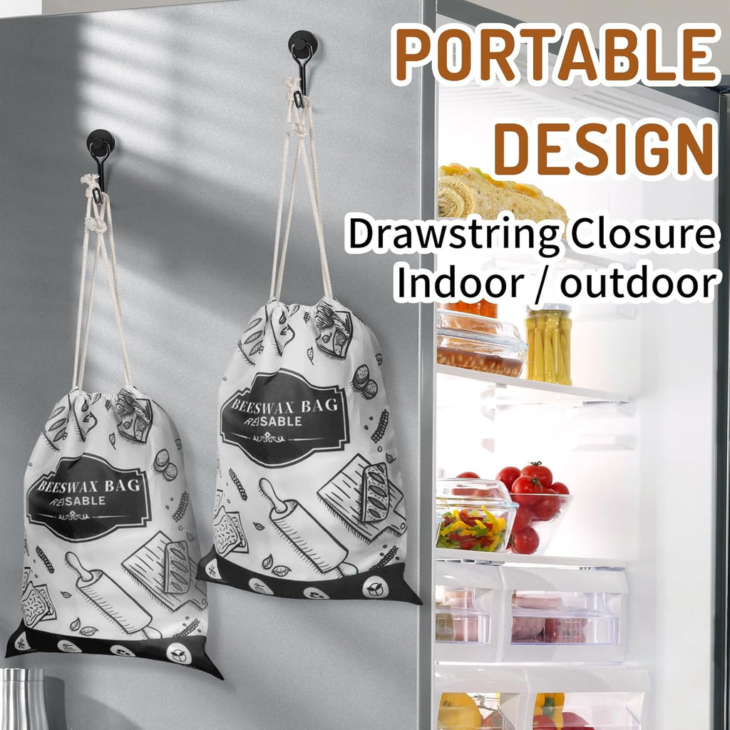 2-Pack Beeswax Bread Bags for Homemade Bread, Black Reusable Sourdough Storage Bags with Premium Beeswax Coating for Loafs Baguette Fresh Keeping,Great Homesteading Essentials and Baking Gifts.