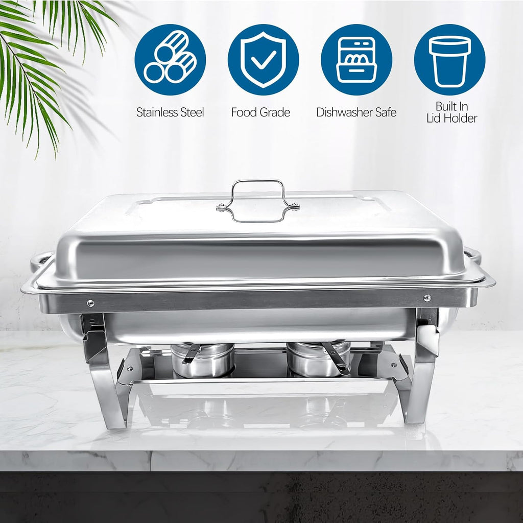 Chafing Dish for Buffet, 2 Pack Stainless Steel Chafing Servers Food Warmer Set with 8QT Half Size Food Pan for Kitchen Party Banquet Dining