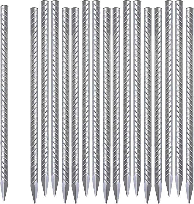 Rebar Stakes 12 Inch 10 Pack Tent Stakes Heavy Duty Metal J Hook, Fence Stakes for Trampoline, Fence, Camping Tent (17, I-16 x2/5")