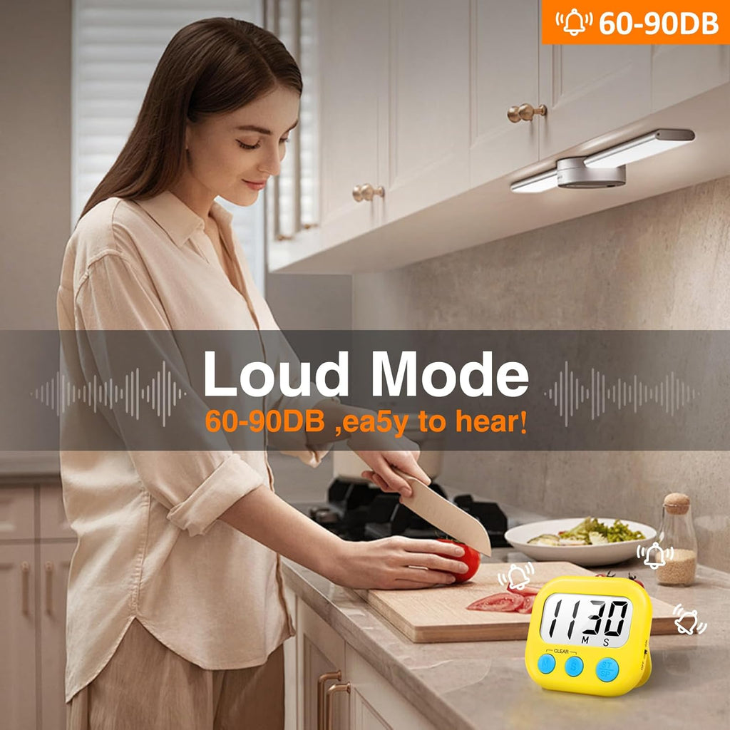 2 Pack Digital Kitchen Timer for Cooking Big Digits Loud Alarm Magnetic Backing Stand Cooking Timers for Baking Yellow