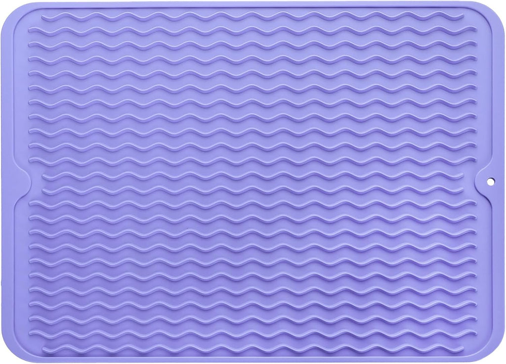 Silicone Dish Drying Mat for Multiple Usage,Easy clean,Eco-friendly,Heat-resistant Silicone Mat for Kitchen Counter or Sink,Refrigerator or drawer liner Light Purple L 16 inches x 12 inches