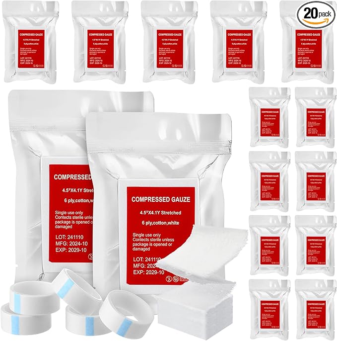 15 Pcs Z-Folded Compressed Sterile Gauze 4.5" x 4.1 Yards Combat Gauze Trauma Pad 6-ply 100% Cotton for Emergency Wound Dressing, First Aid Ifak Supplies Trauma Kit