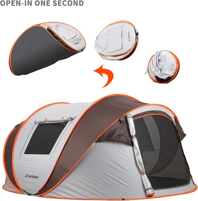 EchoSmile Camping Instant Pop Up Tent, 2/4/6/8/10 Person, Water Resistant Dome, Easy Setup for Camping Hiking and Outdoor, Portable with Carry Bag, 3 Season