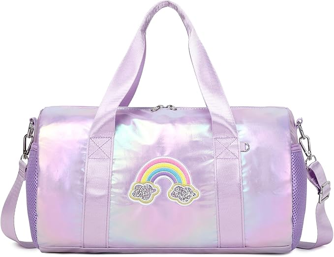 Dance Bag for Girls Dancers Ballet Bag Shiny Rainbow Sports Duffle Bag for Girls Ballerina Gym Duffle with Waterproof Dry Wet Separated Compartment