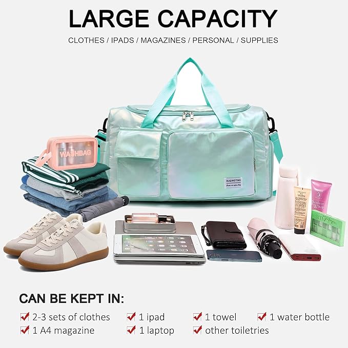 Small Gym Bag for Women, Travel Duffle Bag Carry On Weekender Bag with Shoe Compartment